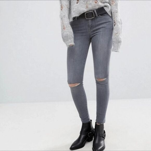 AllSaints Denim - All Saints Jeans Women 32 Gray Washed Grace Slashed Distressed Skinny Denim